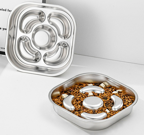 Stainless Steel Slow Feeding Dog Bowl, Non-Slip, Spill-Proof,